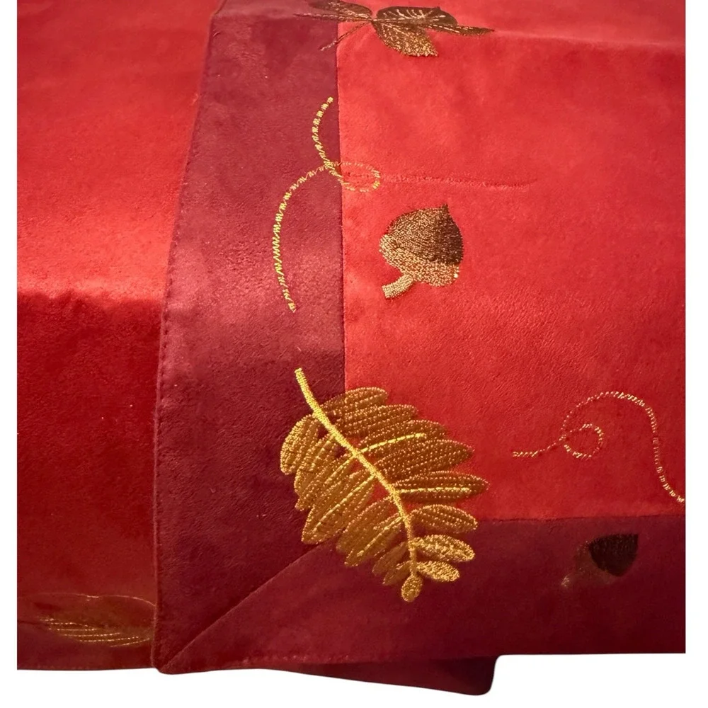Fall Home Decor Table Runner Set of 2 Embroidered Leave Lined Microsuede 36